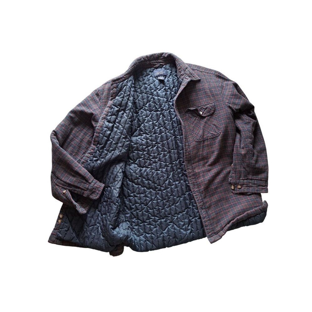 Vtg Plaid Quilted Flannel Jacket Blue & Red Cotton Men's M Shacket Winter Grunge